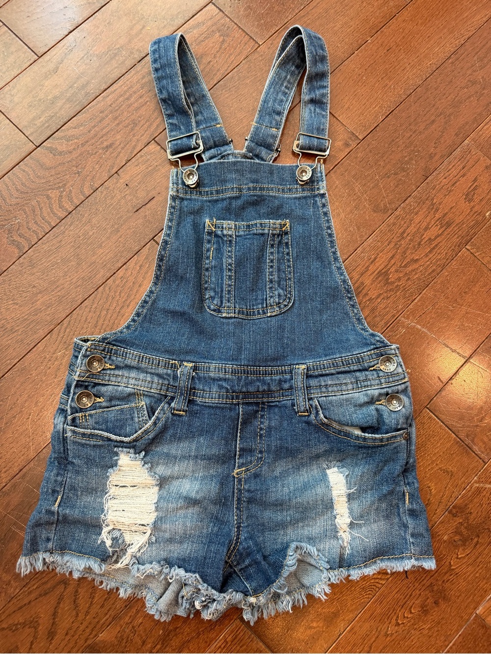 Empyre Blue Distressed Denim Shorts Overalls